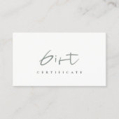 Minimale eenvoudige Dusky Green Script Cadeaubon Visitekaartje (Voorkant)