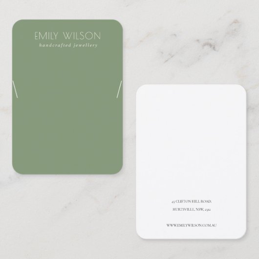 Minimale eenvoudige Dusky Muted Green Ketting Disp Visitekaartje (Voorkant / Achterkant)