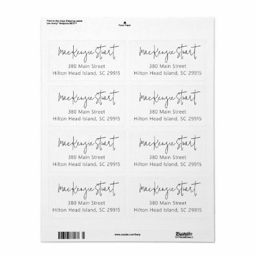 Minimale Eenvoudige Elegant Script Adres Verzendin Etiket (Full Sheet)