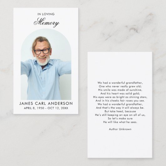 Minimale Eenvoudige Foto Boog Memorial Prayer Kaar Visitekaartje (Voorkant / Achterkant)