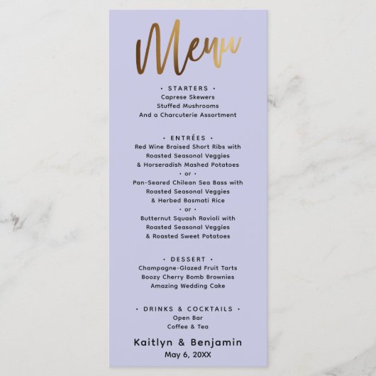Minimale Eenvoudige Gold Typografie Lavender Menu (Voorkant)