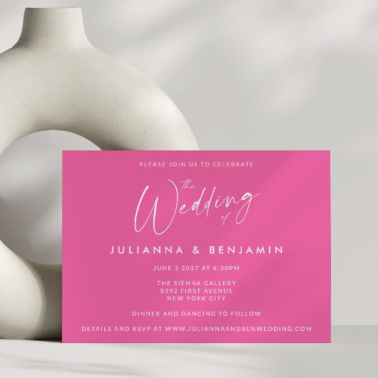 Minimale Eenvoudige Heet Roze Modern Script Bruilo Kaart