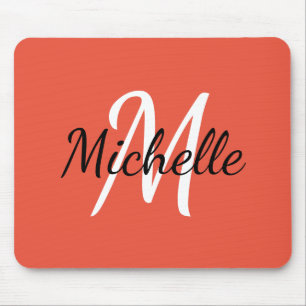 Minimale Eenvoudige Monogram Initiaal Naam Koraal Muismat