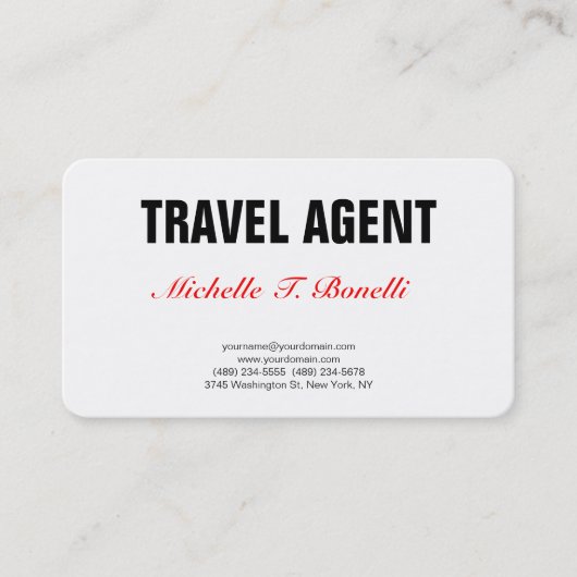 Minimale, eenvoudige reisagent voor professionals visitekaartje (Voorkant)