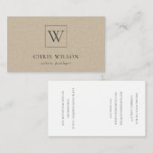 Minimale Eenvoudige Rustic Kraft Monogram Initiaal Visitekaartje (Voorkant / Achterkant)