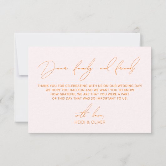 Minimale eenvoudige zwarte roze en Oranje grafisch Bedankkaart (Achterkant)