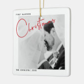 Minimale eerste gehuwde kerstfoto keramisch ornament (Links)