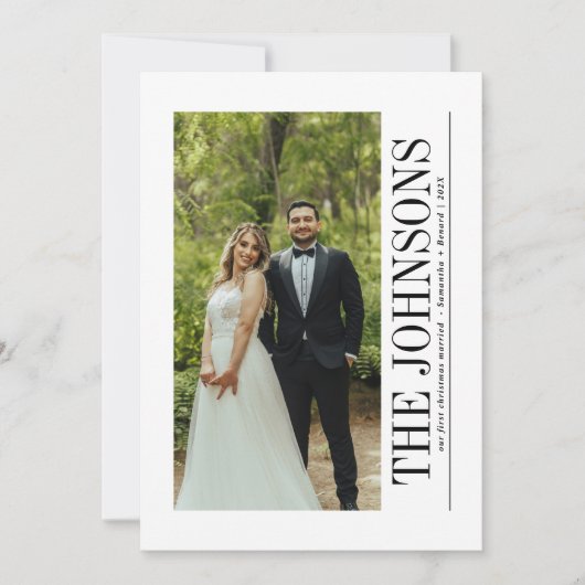 Minimale eerste kerst getrouwde foto Passen getrou Feestdagenkaart (Voorkant)