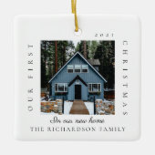 Minimale eerste kerst in ons nieuwe startpunt 2 fo keramisch ornament (Voorkant)