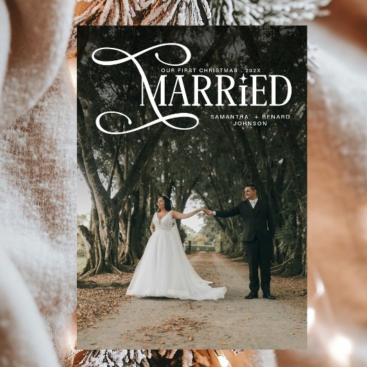 Minimale Eerste Kerstmis Getrouwde Koppels 2 Foto' Feestdagenkaart