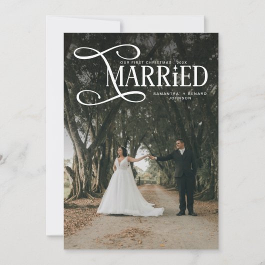 Minimale Eerste Kerstmis Getrouwde Koppels 2 Foto' Feestdagenkaart (Voorkant)