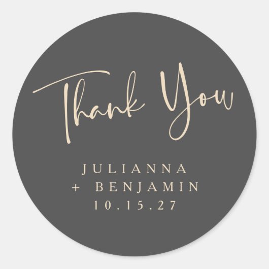 Minimale Elegant Black Script Wedding Persoonlijk Ronde Sticker (Voorkant)