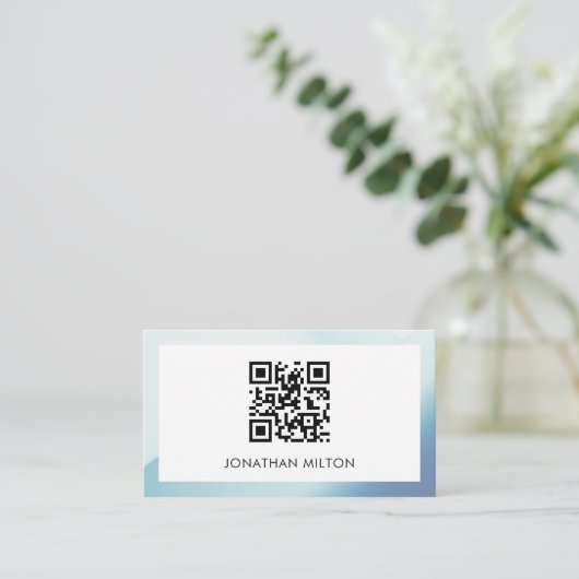 Minimale Elegant Blue White Consultant QR-code Visitekaartje (Staand voorkant)
