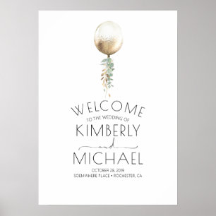 Minimale Elegant Gold Ballon en Greenery Wedding Poster