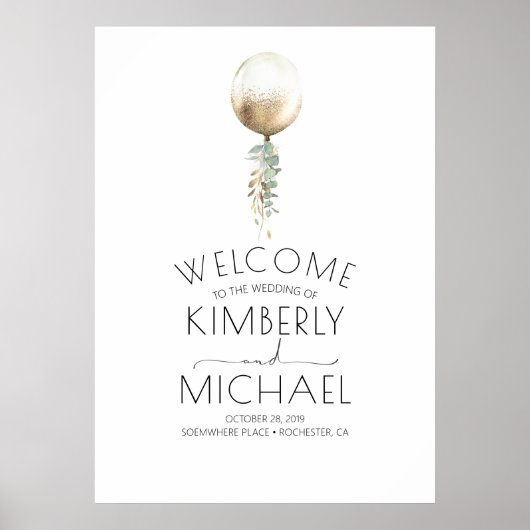 Minimale Elegant Gold Ballon en Greenery Wedding Poster (Voorkant)
