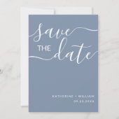 Minimale Elegant Script Dusty Blue Save the Date (Voorkant)