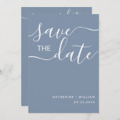 Minimale Elegant Script Dusty Blue Save the Date (Voorkant / Achterkant)