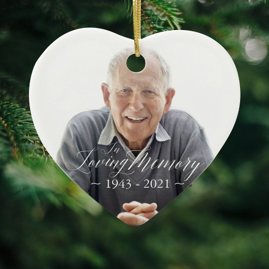 Minimale Elegant Script Loving Memory Custom Photo Keramisch Ornament