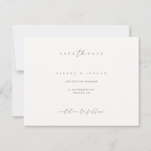 Minimale Elegant Script Photo Save the Date (Achterkant)