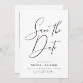 Minimale Elegant Script Photo Save the Date Kaart (Voorkant / Achterkant)