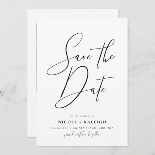 Minimale Elegant Script Photo Save the Date Kaart (Voorkant / Achterkant)
