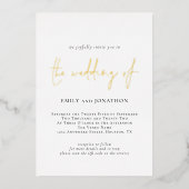 Minimale Elegant Script QR Code Weddenschap Real Folie Uitnodiging (Voorkant)