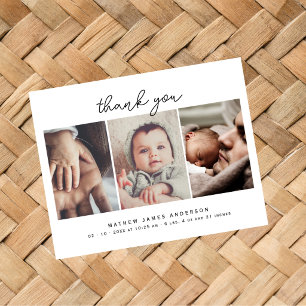 Minimale Elegante 3 Foto's Dank Je Wel Baby Shower Feestdagenkaart