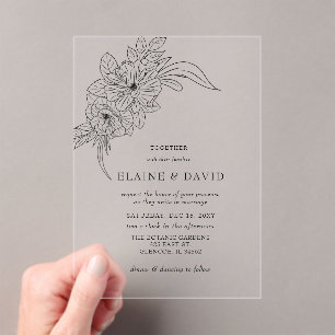 Minimale Elegante Bloemen Schets Bruiloft Acryl Uitnodigingen