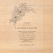 Minimale Elegante Bloemen Schets Bruiloft Acryl Uitnodigingen (Voorkant)