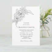 Minimale Elegante Bloemen Schets Bruiloft Kaart (Staand voorkant)