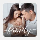 Minimale Elegante Eenvoudige Familie Liefde Kerstf Metalen Ornament (Voorkant)