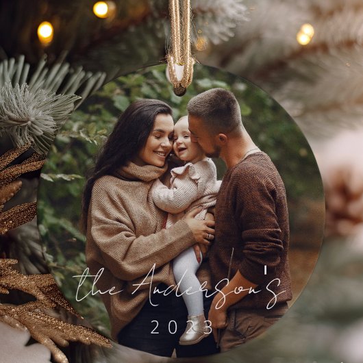 Minimale Elegante Eenvoudige Kerstmis Familie Foto Keramisch Ornament
