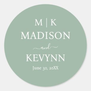 Minimale & Elegante Groene & Witte Monogram Bruilo Ronde Sticker