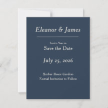 Minimale Elegante Havenblauwe Save the Date