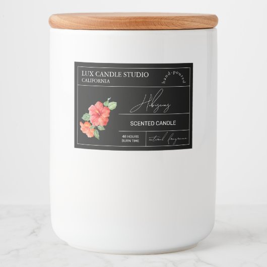 Minimale Elegante Hibiscus Kaarsenpot Label Voedselcontainer Etiket (Voorkant)