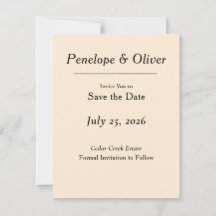 Minimale Elegante Ivoor Save the Date Kaart