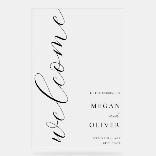 Minimale Elegante Kalligrafie Script Bruiloft Welk Acryl Bord (Voorkant)