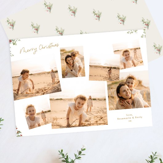 Minimale Elegante Kerst Botanische 7 Foto's Feestdagenkaart
