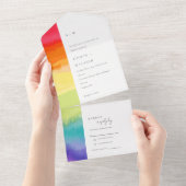 Minimale elegante kleurrijke regenboogbruiloft all in one uitnodiging (Afscheurbaar)