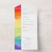 Minimale elegante kleurrijke regenboogbruiloft all in one uitnodiging (Binnen)