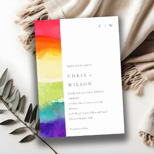 Minimale elegante kleurrijke regenboogbruiloft kaart