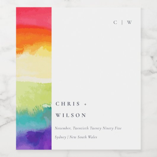 Minimale elegante kleurrijke regenboogbruiloft wijn etiket (Enkel label)