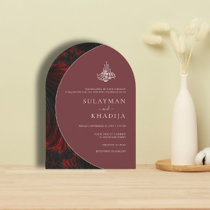 Minimale & Elegante Maroon Islamitische Boog Huwel Kaart