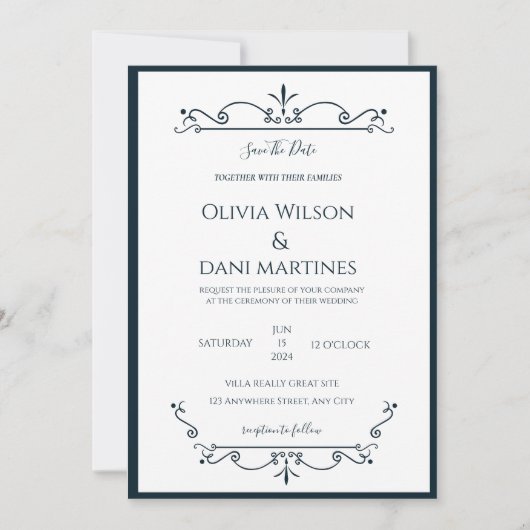 Minimale & Elegante Monogram Bruiloft Kaart (Voorkant)