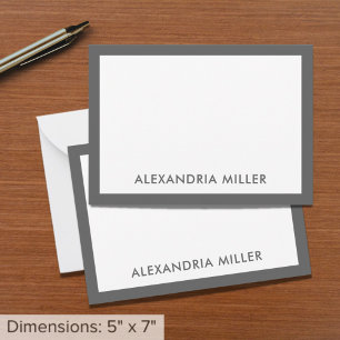 Minimale Elegante Monogramnaam Wit Grijs 5x7 Notitiekaartje