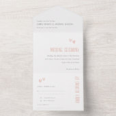 Minimale elegante pasta dusky roze hartenbruiloft all in one uitnodiging (Binnen)