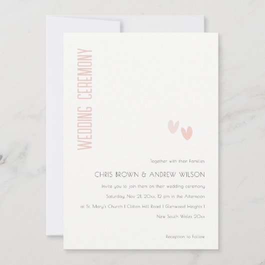Minimale elegante pasta dusky roze hartenbruiloft kaart (Voorkant)