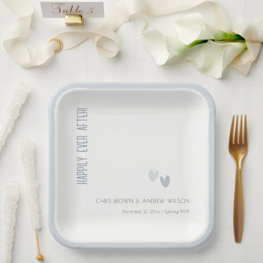 Minimale elegante pasteitsblauwe hartenbruiloft papieren bordje (Huwelijk)