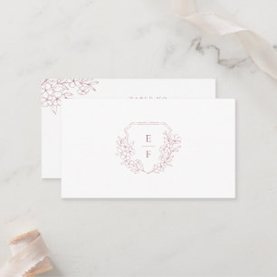 Minimale Elegante Roze Kersenbloesem Monogram Kam Plaatskaartje