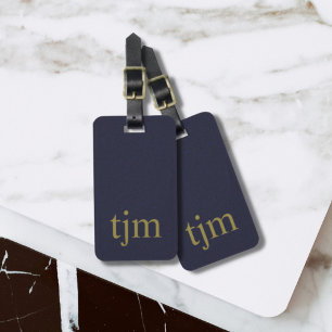 Minimale Elegante Textuur Blauw Brons Kleur Monogr Bagagelabel